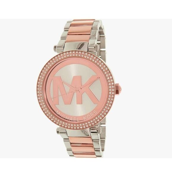 Michael Kors Women's Parker Two-Tone Rose Gold & Silver Crystal Bezel Watch - Picture 2 of 8